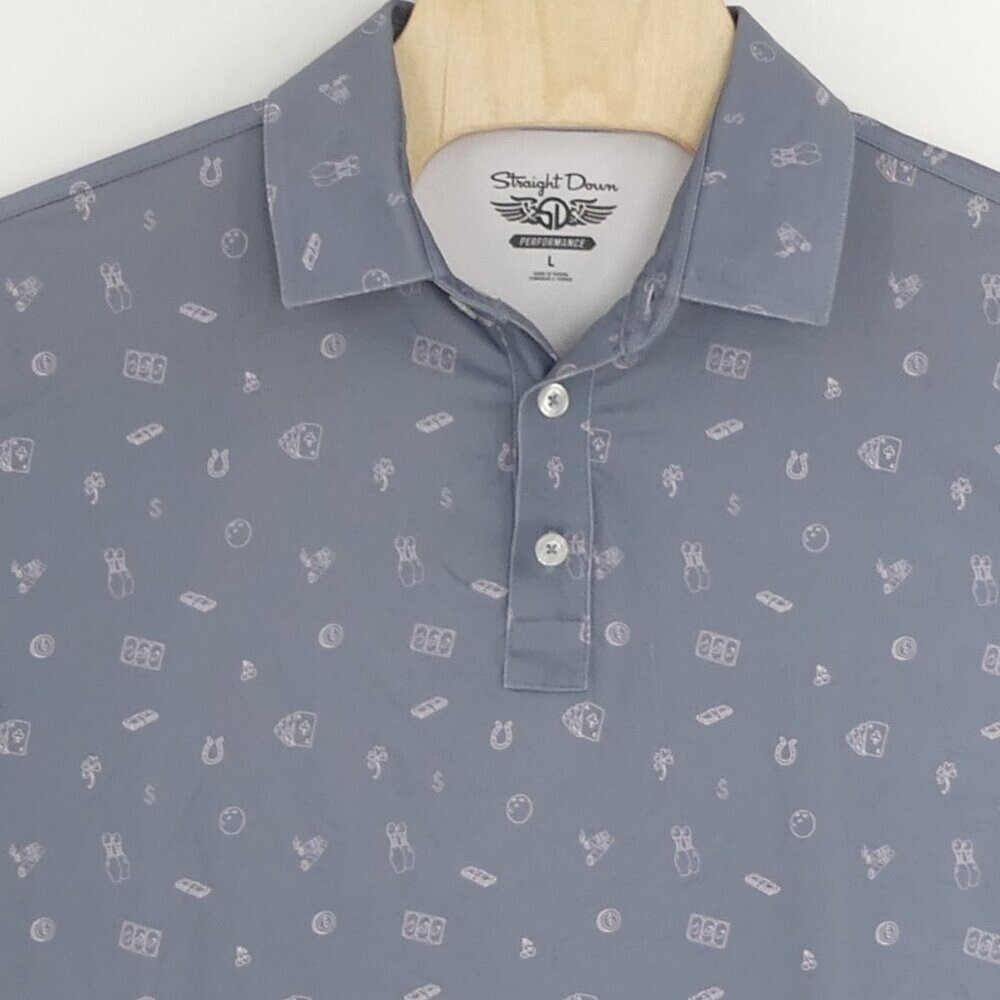 Straight Down Performance‎ Men's Large Polo Shirt Bowling Gambling AOP